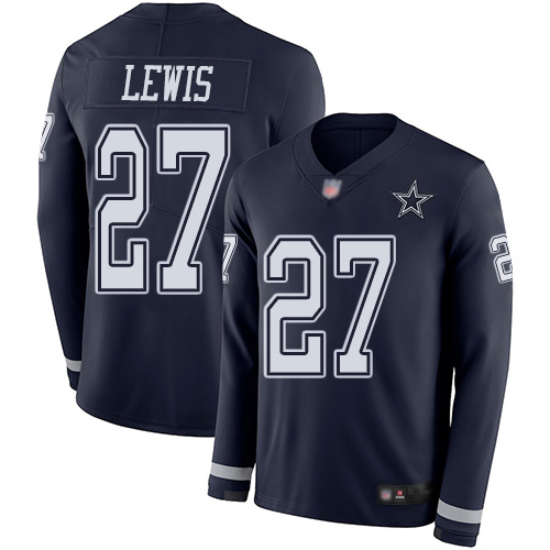 Men Dallas Cowboys Limited Navy Blue Jourdan Lewis #27 Therma Long Sleeve NFL Jersey->dallas cowboys->NFL Jersey